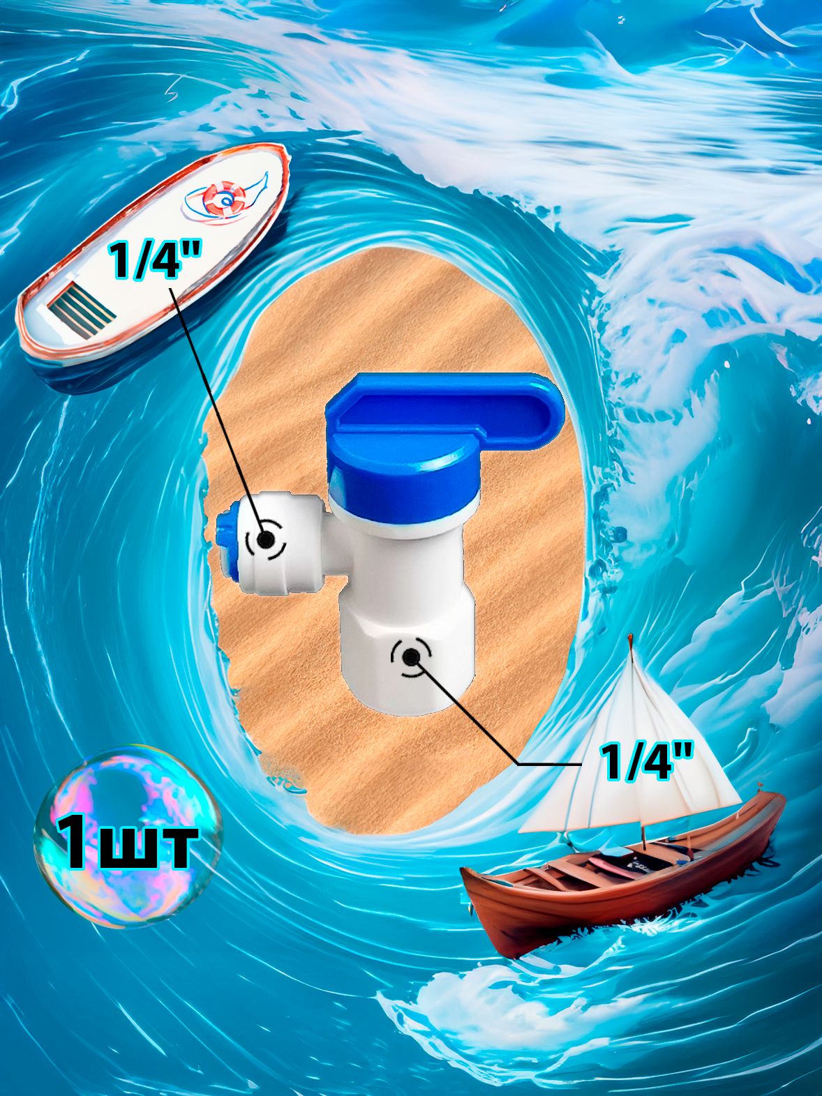 Кран для накопительного бака Г-образный угловой 1/4