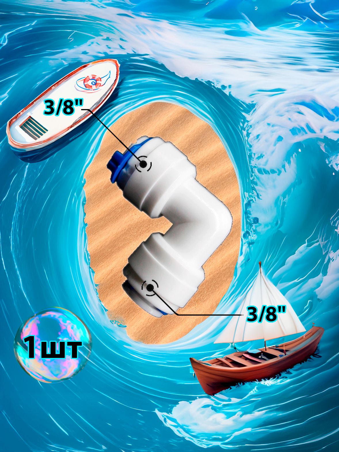 Фитинг переходник Г-образный угловой 3/8