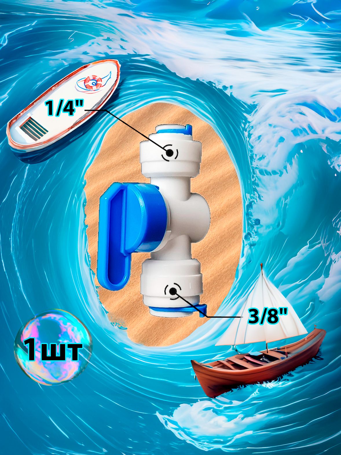 Кран переходник прямой 1/4