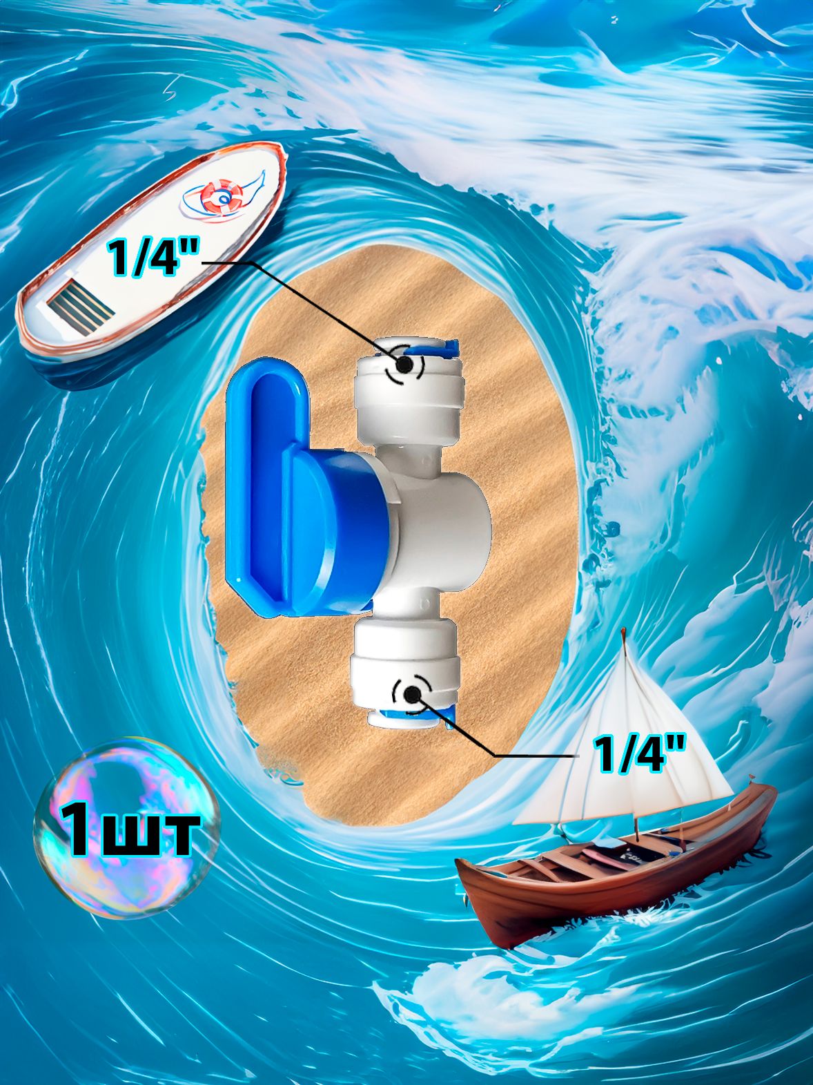 Кран переходник прямой 1/4