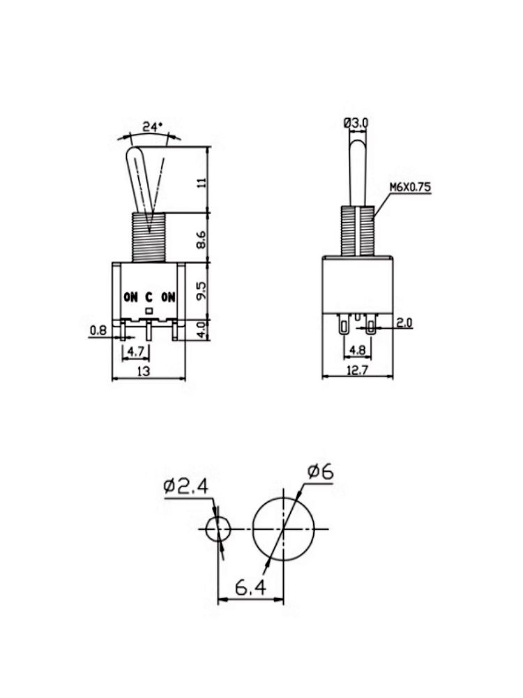 MTS-202, Тумблер / Переключатель, 250В / 3А, 2 x ON-ON картинка №2