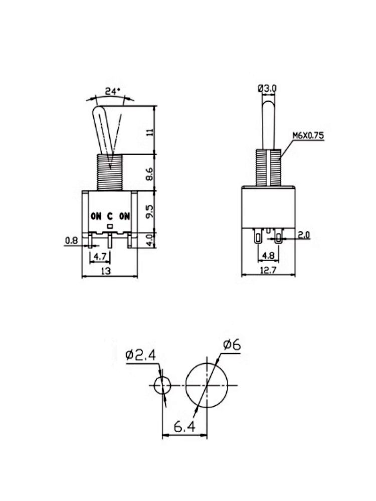 MTS-203, Тумблер / Выключатель, 250В / 3А, 2 x ON-OFF-ON картинка №2