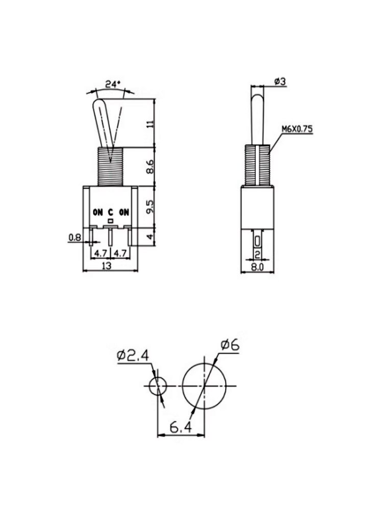 MTS-103, Тумблер / Выключатель, 250В / 3А, ON-OFF-ON картинка №2